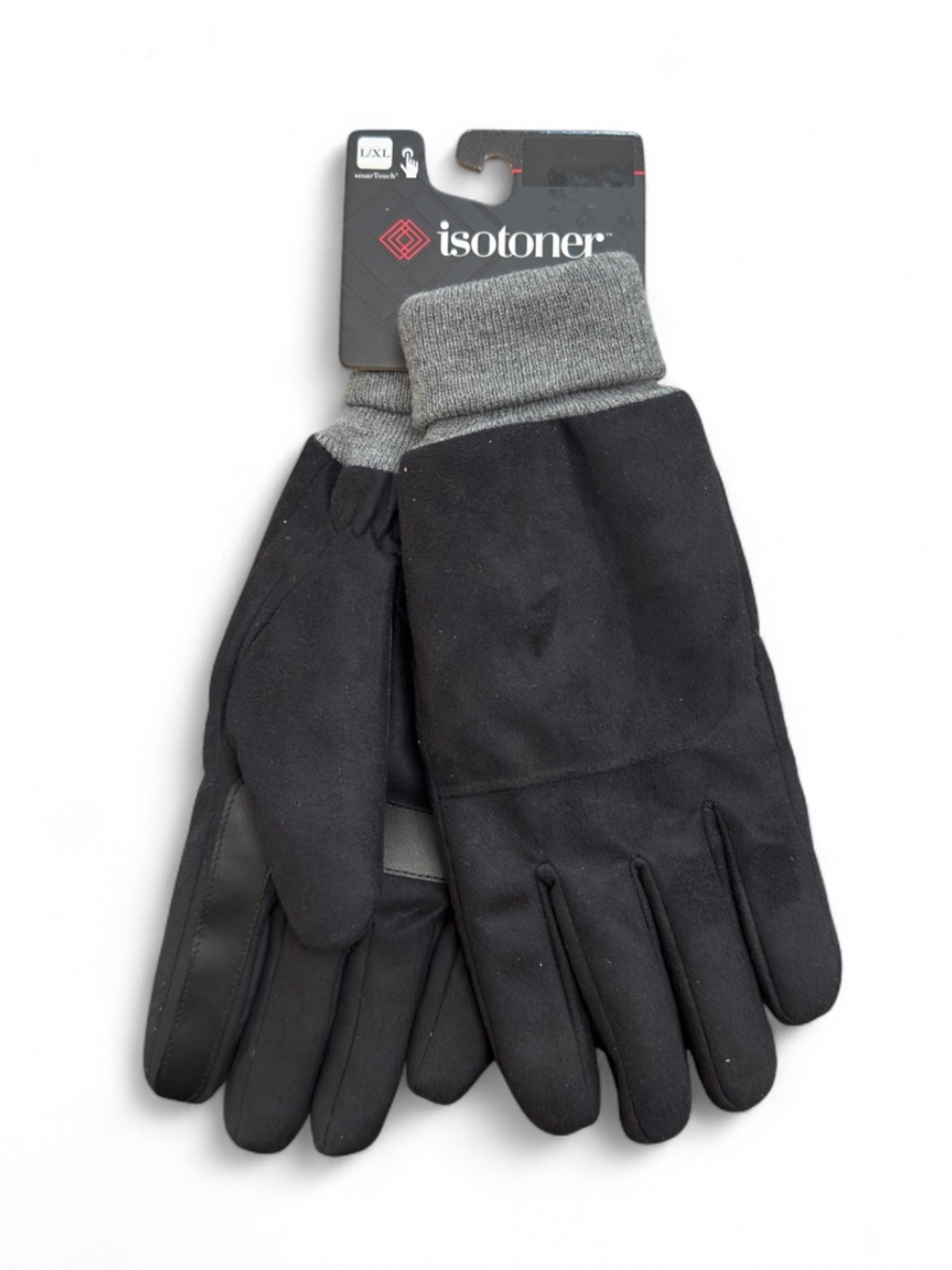 isotoner Men’s Black Faux Leather Gloves with Smart Touch Size L/XL (NWT)